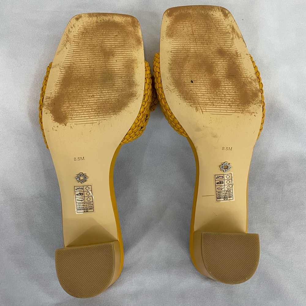 White House Black Market Mustard Woven Heels - Picture 6 of 7